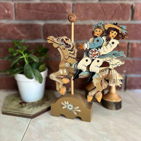 Vintage Other - Vintage Signed Folk Art Hand Painted Carved Wooden Carousel Horse Jig Saw Puzzle